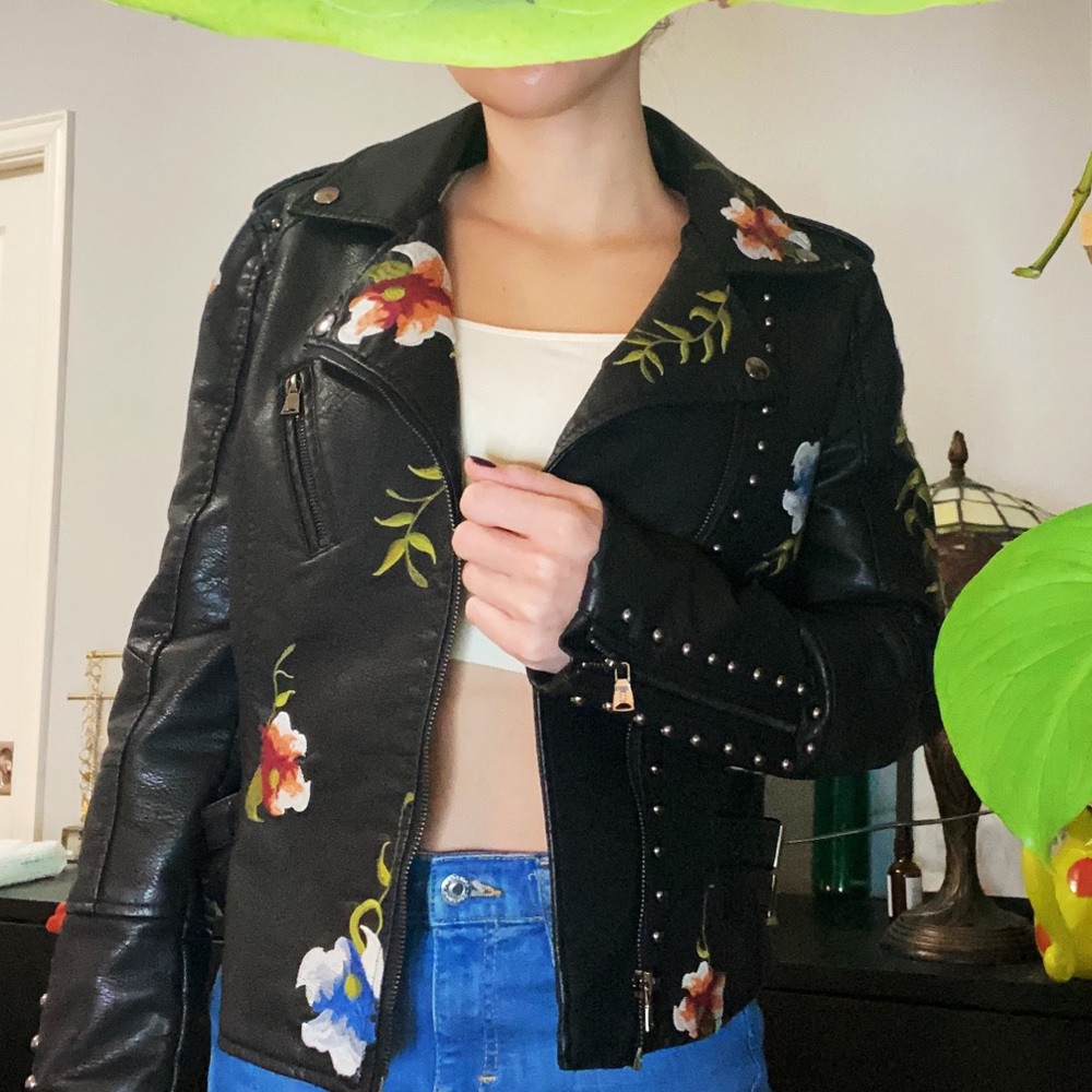 Embroidered leather jacket